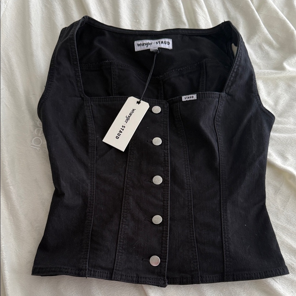 Wrangler x STAUD Denim Trucker Top Black